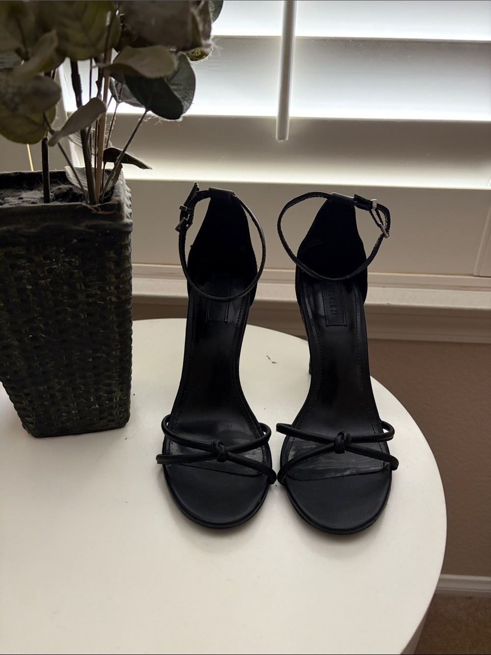 Forever 21 Black Knotted Toe Ankle-Strap Heels